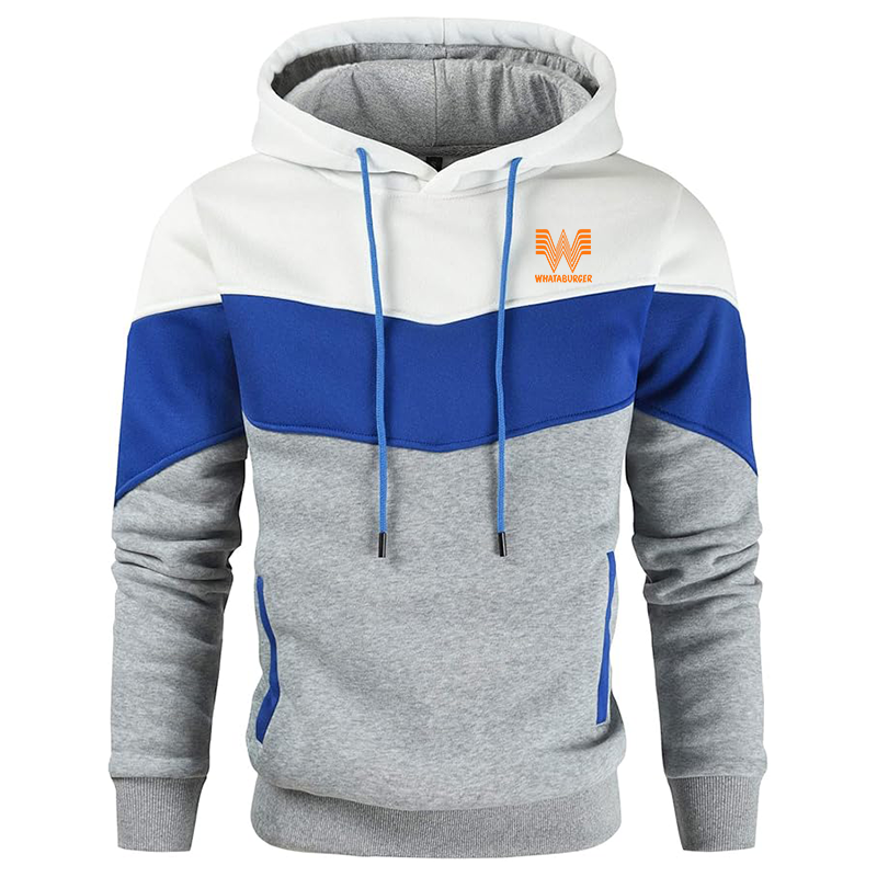 Men's What A Burger Gesean Novelty Color Block Pullover Fleece Hoodie Long Sleeve Casual Sweatshirt with Pocket