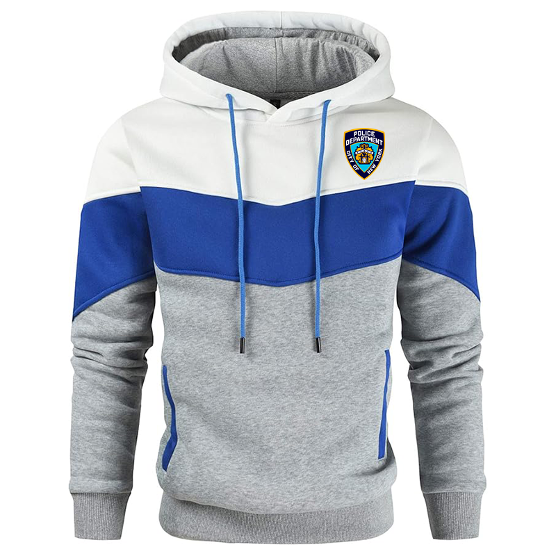 Men's NYPD Gesean Novelty Color Block Pullover Fleece Hoodie Long Sleeve Casual Sweatshirt with Pocket