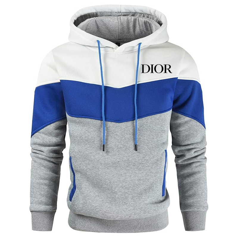Men's Dior Gesean Novelty Color Block Pullover Fleece Hoodie Long Sleeve Casual Sweatshirt with Pocket