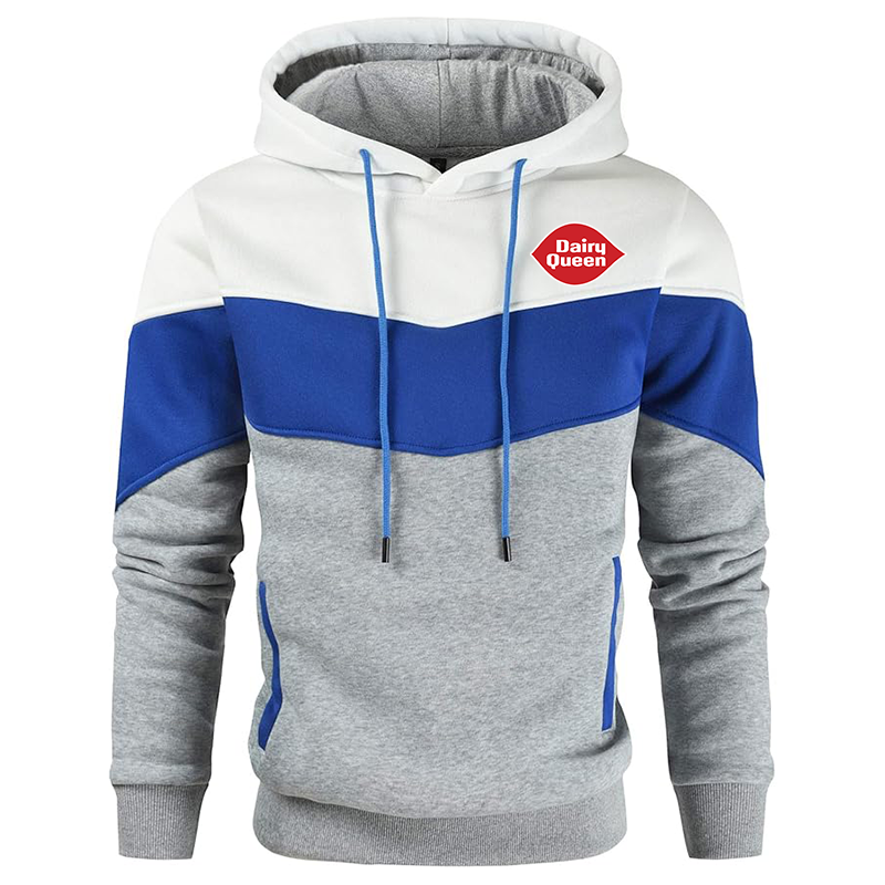 Men's Dairy Queen Gesean Novelty Color Block Pullover Fleece Hoodie Long Sleeve Casual Sweatshirt with Pocket