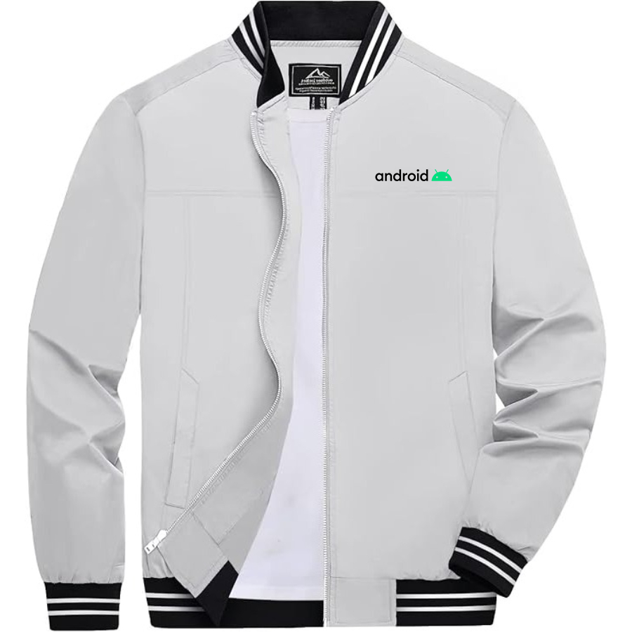 Men's Android Lightweight Zip-Up Bomber Jacket with Ribbed Collar and Cuffs Versatile Casual Outerwear