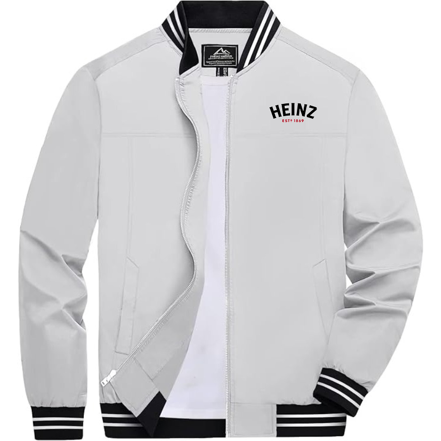 Men's HEINZ Lightweight Zip-Up Bomber Jacket with Ribbed Collar and Cuffs Versatile Casual Outerwear