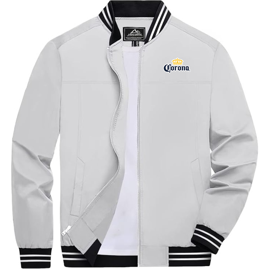 Men's Corona Lightweight Zip-Up Bomber Jacket with Ribbed Collar and Cuffs Versatile Casual Outerwear