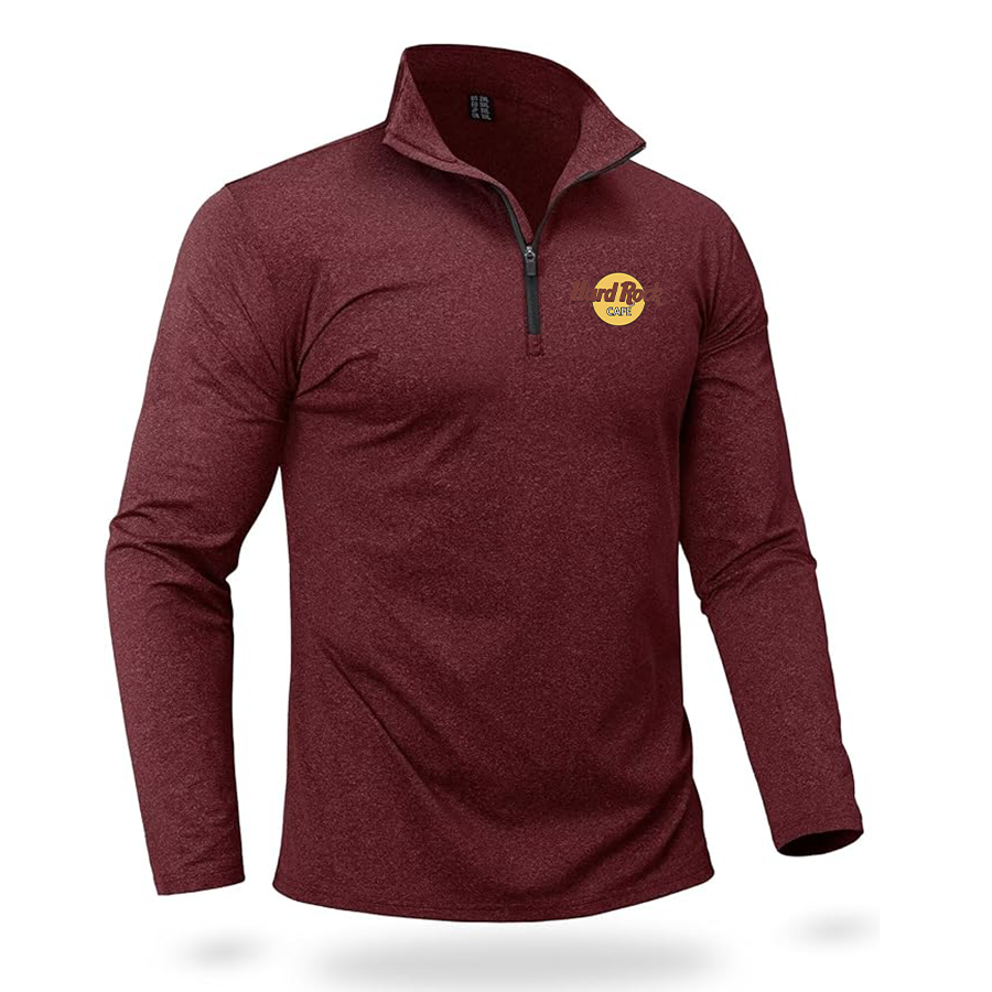 Men's Hard Rock Cafe Quarter Zip Pullover Premium Fleece Lined Heather Long Sleeve Golf Shirts Midweight 1/4 Half Zip Sweatshirts