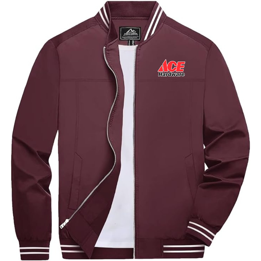 Men's Ace Lightweight Zip-Up Bomber Jacket with Ribbed Collar and Cuffs Versatile Casual Outerwear