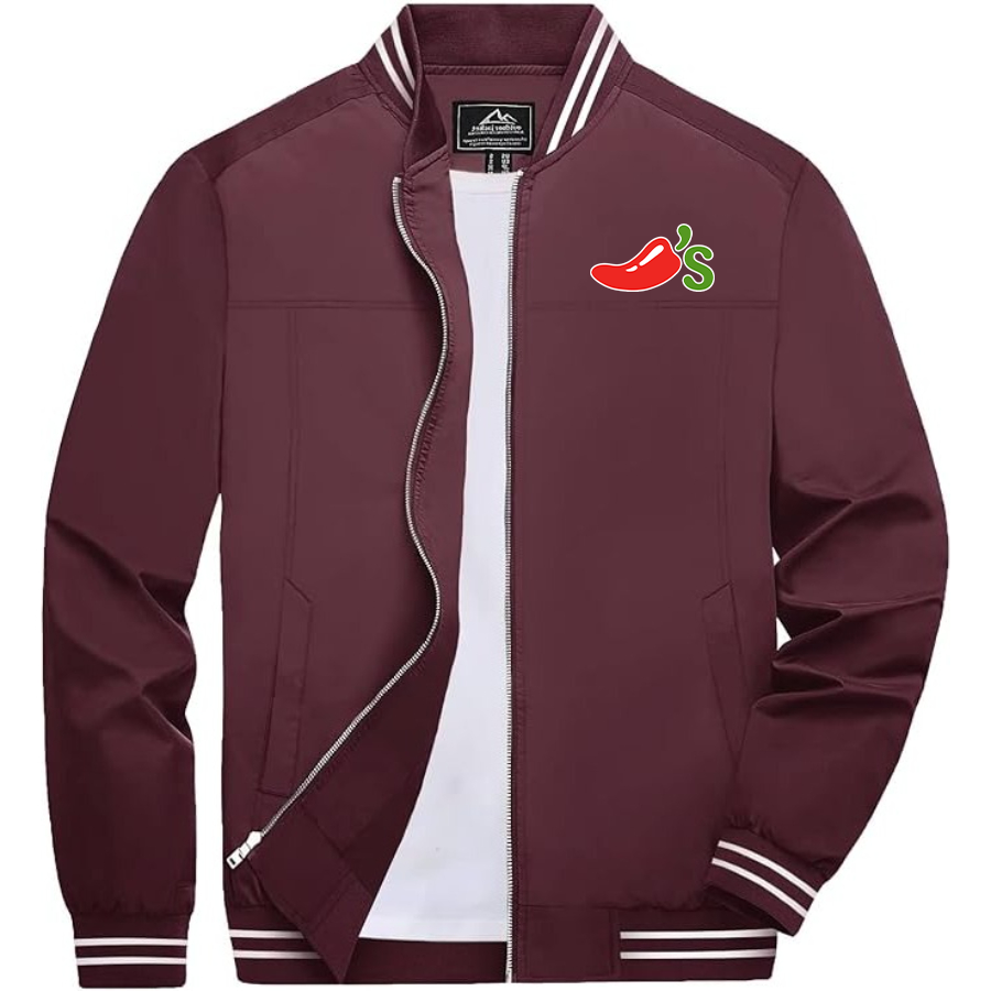 Men's Chilis Lightweight Zip-Up Bomber Jacket with Ribbed Collar and Cuffs Versatile Casual Outerwear