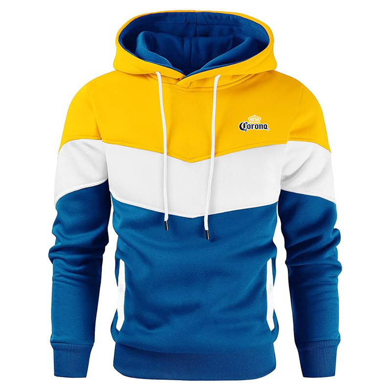 Men's Corona Gesean Novelty Color Block Pullover Fleece Hoodie Long Sleeve Casual Sweatshirt with Pocket