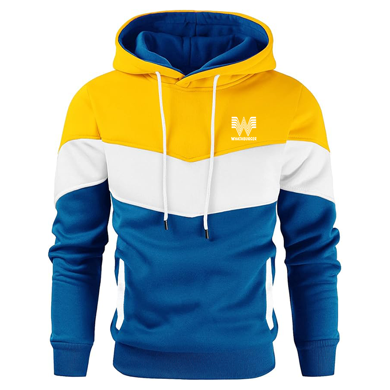 Men's What A Burger Gesean Novelty Color Block Pullover Fleece Hoodie Long Sleeve Casual Sweatshirt with Pocket