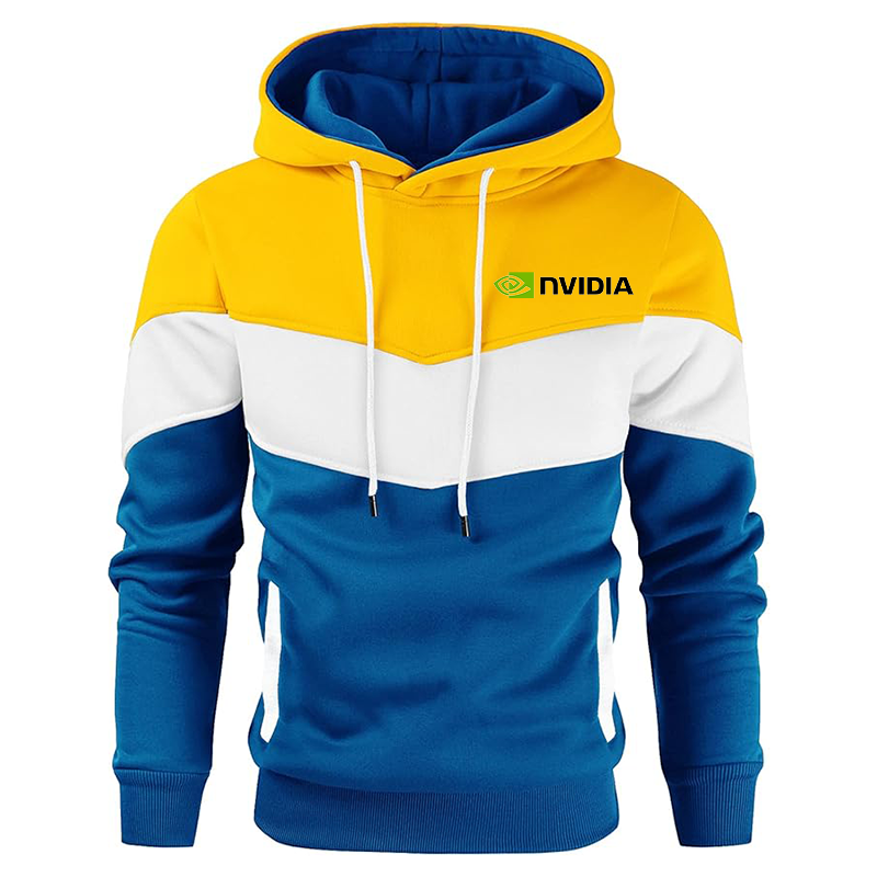 Men's NVIDIA Gesean Novelty Color Block Pullover Fleece Hoodie Long Sleeve Casual Sweatshirt with Pocket