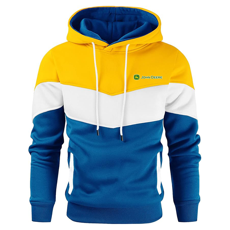 Men's John Deere Gesean Novelty Color Block Pullover Fleece Hoodie Long Sleeve Casual Sweatshirt with Pocket