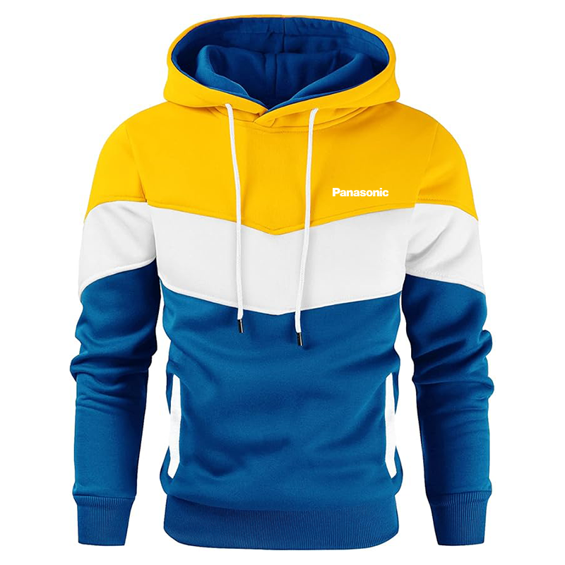 Men's Panasonic Gesean Novelty Color Block Pullover Fleece Hoodie Long Sleeve Casual Sweatshirt with Pocket