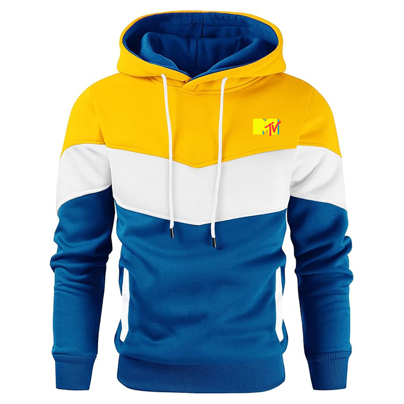 Men's M.T.V Gesean Novelty Color Block Pullover Fleece Hoodie Long Sleeve Casual Sweatshirt with Pocket