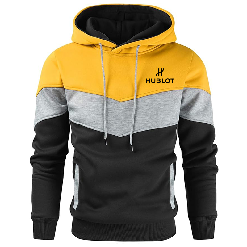 Men's Hublot Gesean Novelty Color Block Pullover Fleece Hoodie Long Sleeve Casual Sweatshirt with Pocket