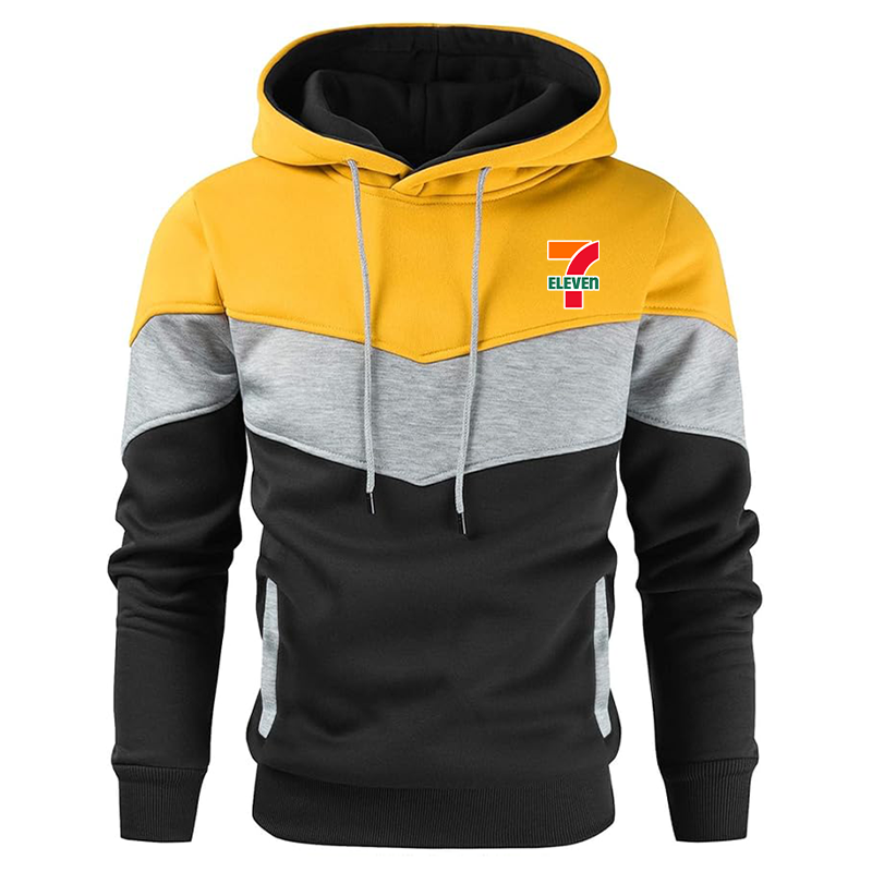 Men's 7-Eleven Gesean Novelty Color Block Pullover Fleece Hoodie Long Sleeve Casual Sweatshirt with Pocket