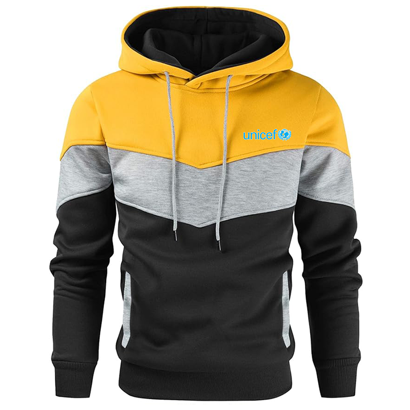 Men's UNICEF Gesean Novelty Color Block Pullover Fleece Hoodie Long Sleeve Casual Sweatshirt with Pocket