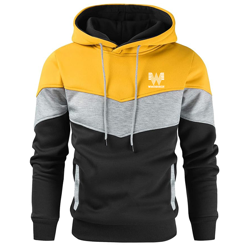 Men's What A Burger Gesean Novelty Color Block Pullover Fleece Hoodie Long Sleeve Casual Sweatshirt with Pocket