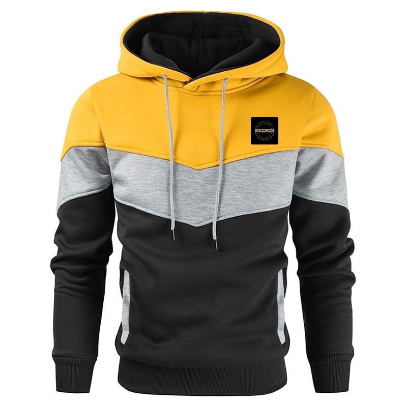 Men's Alphaland Gesean Novelty Color Block Pullover Fleece Hoodie Long Sleeve Casual Sweatshirt with Pocket