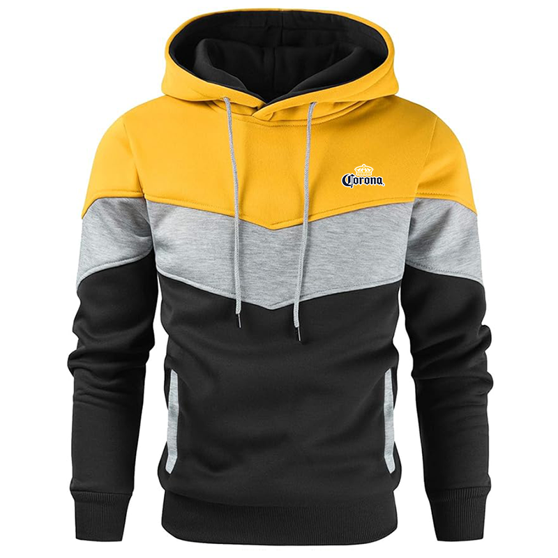 Men's Corona Gesean Novelty Color Block Pullover Fleece Hoodie Long Sleeve Casual Sweatshirt with Pocket