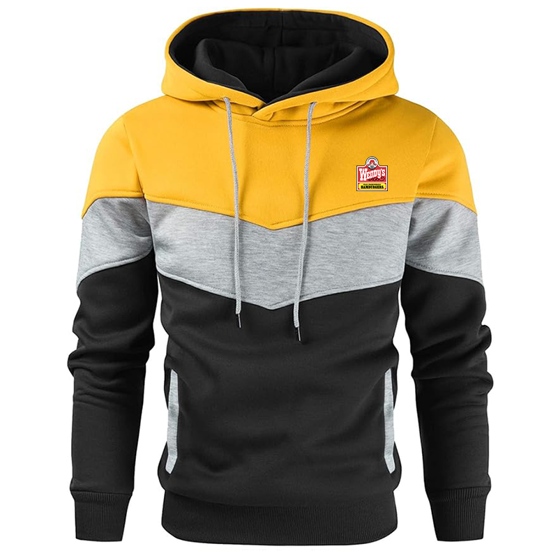 Men's Wendy's Gesean Novelty Color Block Pullover Fleece Hoodie Long Sleeve Casual Sweatshirt with Pocket