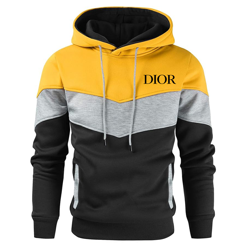 Men's Dior Gesean Novelty Color Block Pullover Fleece Hoodie Long Sleeve Casual Sweatshirt with Pocket