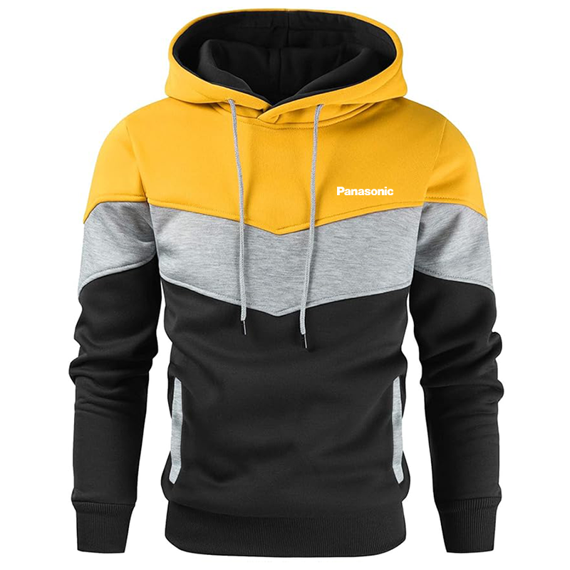 Men's Panasonic Gesean Novelty Color Block Pullover Fleece Hoodie Long Sleeve Casual Sweatshirt with Pocket