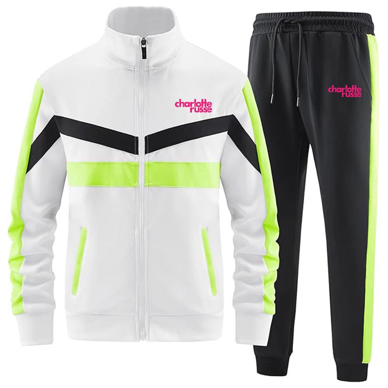 Men's Charlotte Russe Casual 2 Piece Tracksuit Sets Long Sleeve Full Zip Jacket and Sweatpants Sport Outfits Sweatsuits