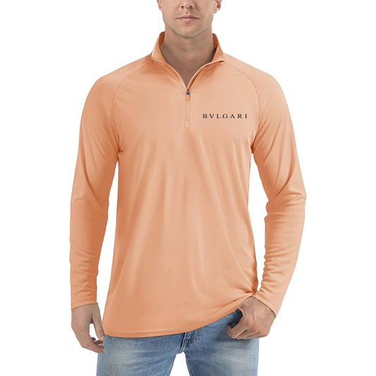 Men's BVLGARI Lightweight Quarter-Zip Athletic Shirt Long Sleeve Performance Wear