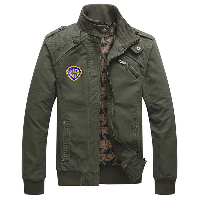 Men's Warner Bros Dwar Casual Washed Cotton Military Outdoor Jackets with Shoulder Straps