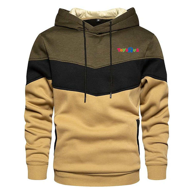 Men's Toys R Us Gesean Novelty Color Block Pullover Fleece Hoodie Long Sleeve Casual Sweatshirt with Pocket