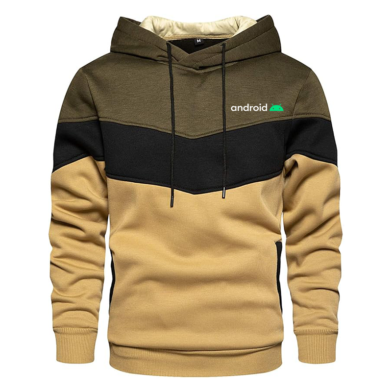 Men's Android  Gesean Novelty Color Block Pullover Fleece Hoodie Long Sleeve Casual Sweatshirt with Pocket