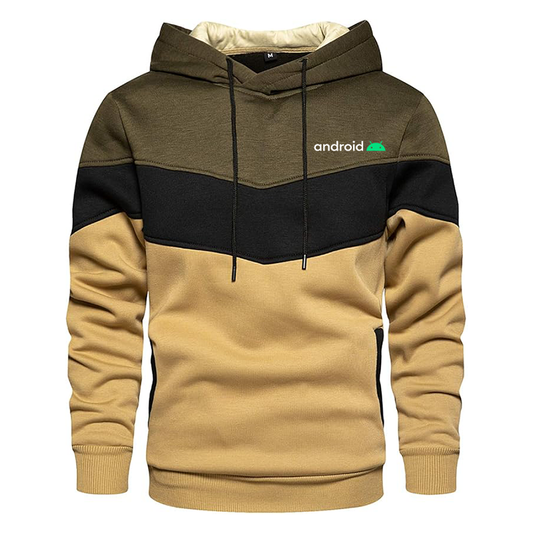 Men's Android  Gesean Novelty Color Block Pullover Fleece Hoodie Long Sleeve Casual Sweatshirt with Pocket