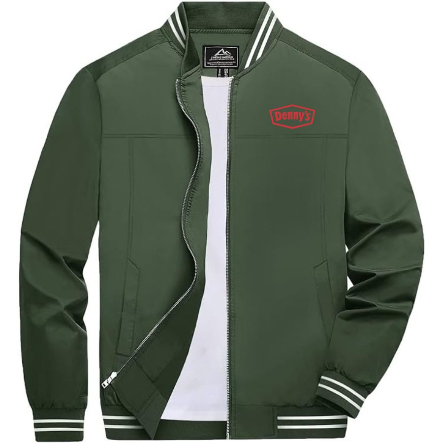 Men's Dennys Lightweight Zip-Up Bomber Jacket with Ribbed Collar and Cuffs Versatile Casual Outerwear