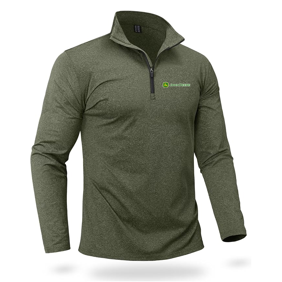 Men's John Deere Quarter Zip Pullover Premium Fleece Lined Heather Long Sleeve Golf Shirts Midweight 1/4 Half Zip Sweatshirts
