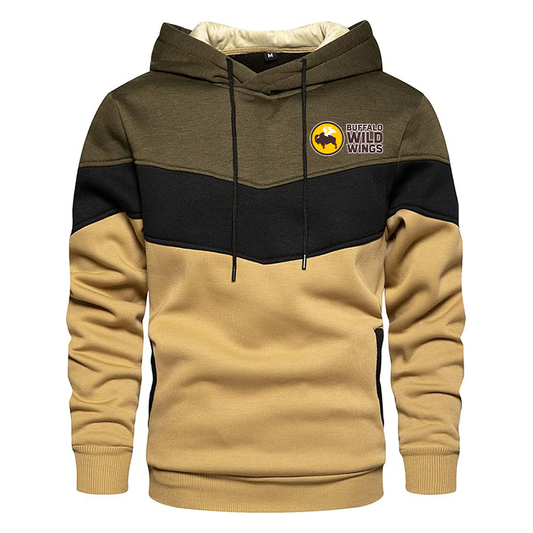 Men's Buffalo Wild Wings Gesean Novelty Color Block Pullover Fleece Hoodie Long Sleeve Casual Sweatshirt with Pocket