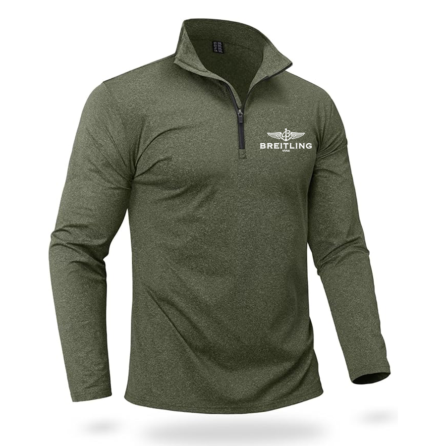 Men's Breitling  Quarter Zip Pullover Premium Fleece Lined Heather Long Sleeve Golf Shirts Midweight 1/4 Half Zip Sweatshirts