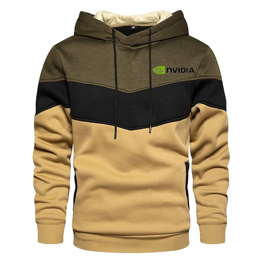 Men's NVIDIA  Gesean Novelty Color Block Pullover Fleece Hoodie Long Sleeve Casual Sweatshirt with Pocket