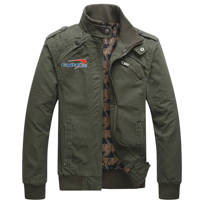 Men's Capital One Dwar Casual Washed Cotton Military Outdoor Jackets with Shoulder Straps