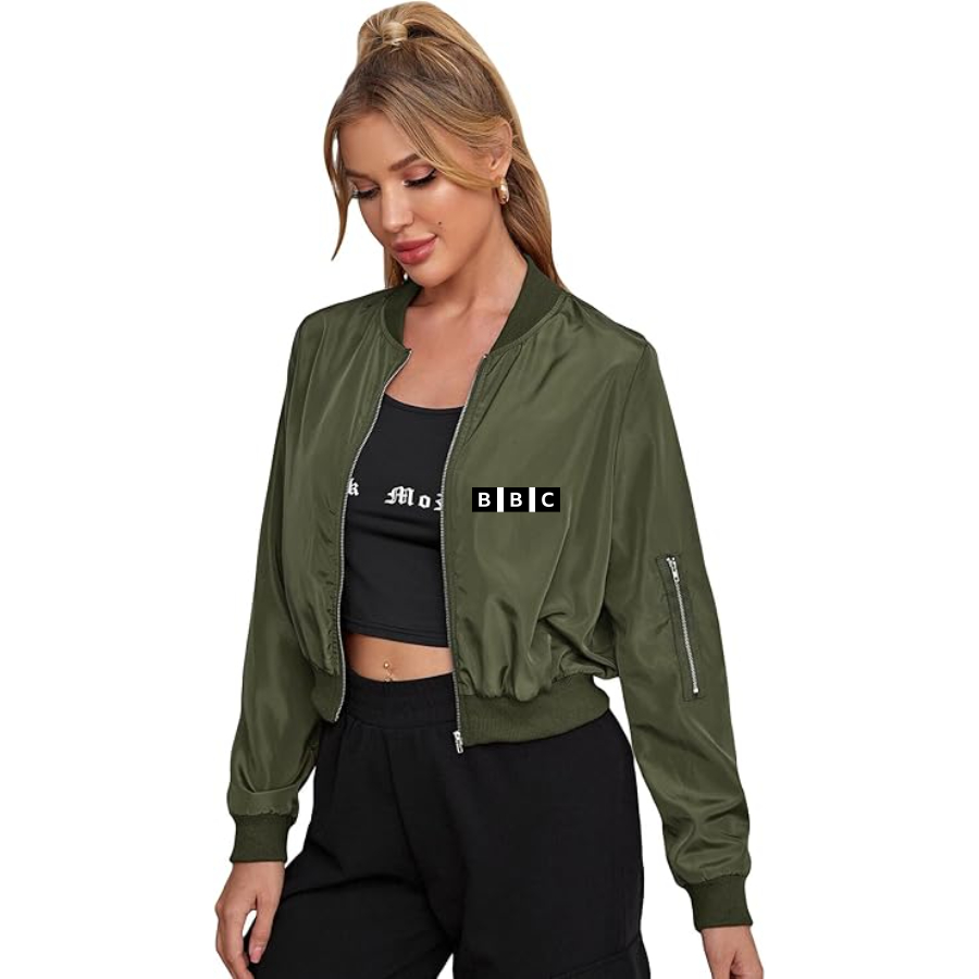 Women's BBC Lightweight Bomber Biker Jacket Zip up Windbreaker Crop Bomber Jacket Coat