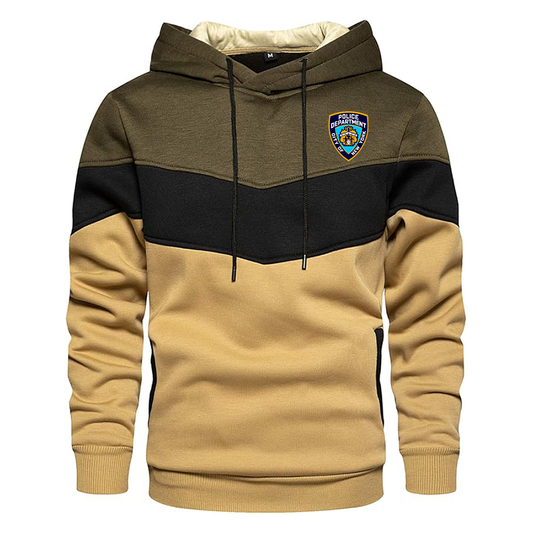 Men's NYPD Gesean Novelty Color Block Pullover Fleece Hoodie Long Sleeve Casual Sweatshirt with Pocket