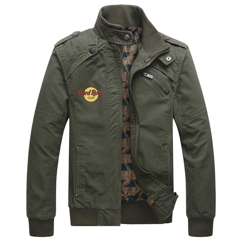 Men's Hard Rock Cafe Dwar Casual Washed Cotton Military Outdoor Jackets with Shoulder Straps
