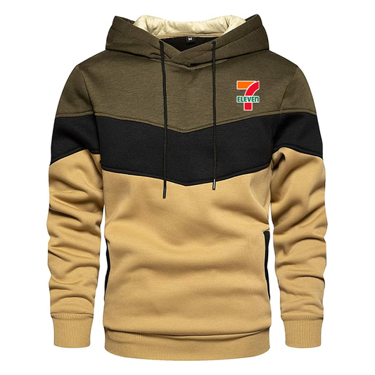 Men's 7-Eleven Gesean Novelty Color Block Pullover Fleece Hoodie Long Sleeve Casual Sweatshirt with Pocket
