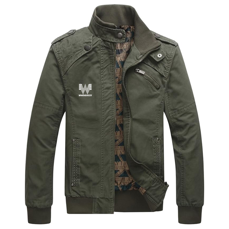 Men's What A Burger Dwar Casual Washed Cotton Military Outdoor Jackets with Shoulder Straps