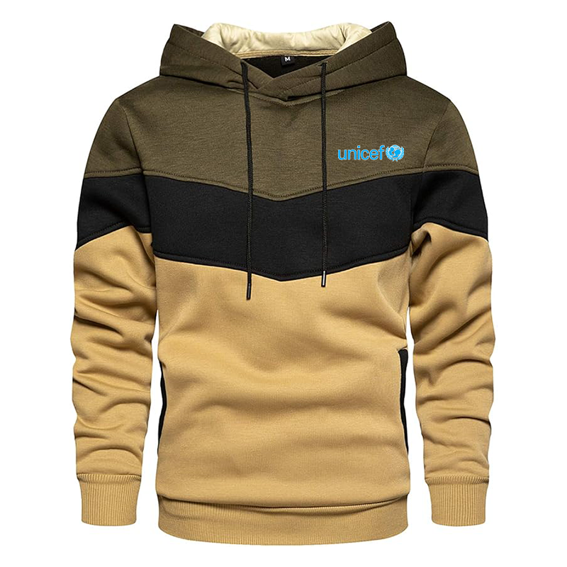 Men's UNICEF Gesean Novelty Color Block Pullover Fleece Hoodie Long Sleeve Casual Sweatshirt with Pocket