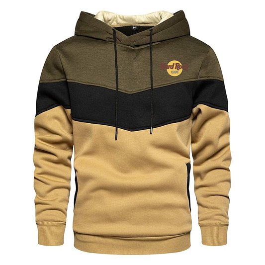 Men's Hard Rock Cafe Gesean Novelty Color Block Pullover Fleece Hoodie Long Sleeve Casual Sweatshirt with Pocket
