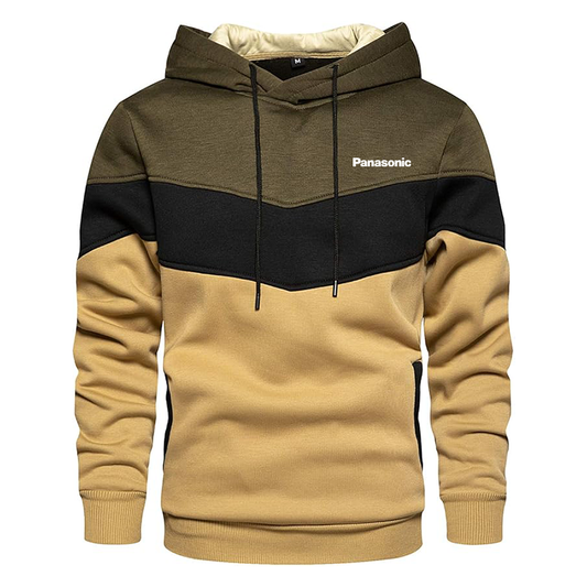 Men's Panasonic Gesean Novelty Color Block Pullover Fleece Hoodie Long Sleeve Casual Sweatshirt with Pocket