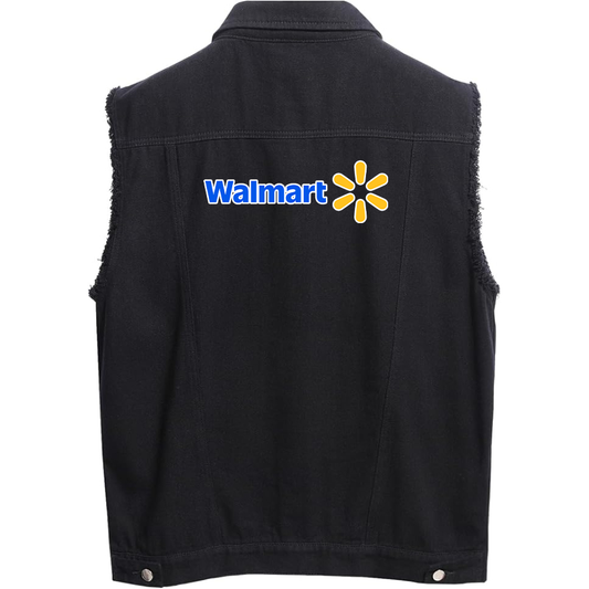 Men's Walmart Sleeveless Distressed Denim Vest Rugged Black Jean Jacket