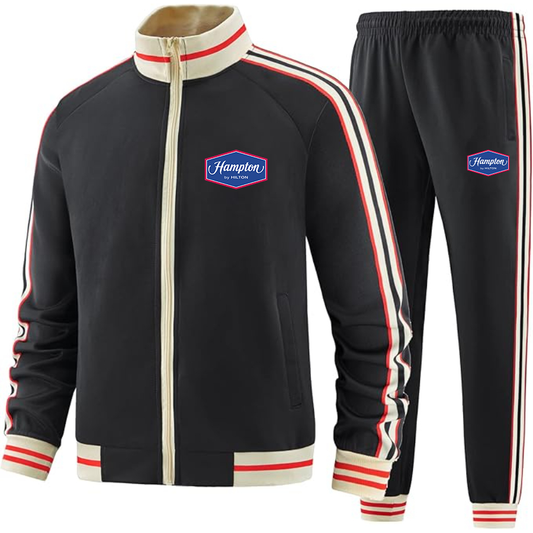 Men's Hampton Two-Piece Designer Tracksuit with Bold Striped Accents and Zippered Front Elevated Athletic Wear