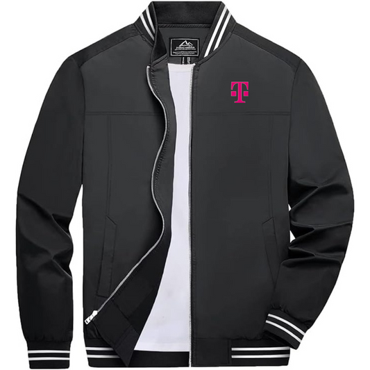 Men's T-Mobile Lightweight Zip-Up Bomber Jacket with Ribbed Collar and Cuffs Versatile Casual Outerwear