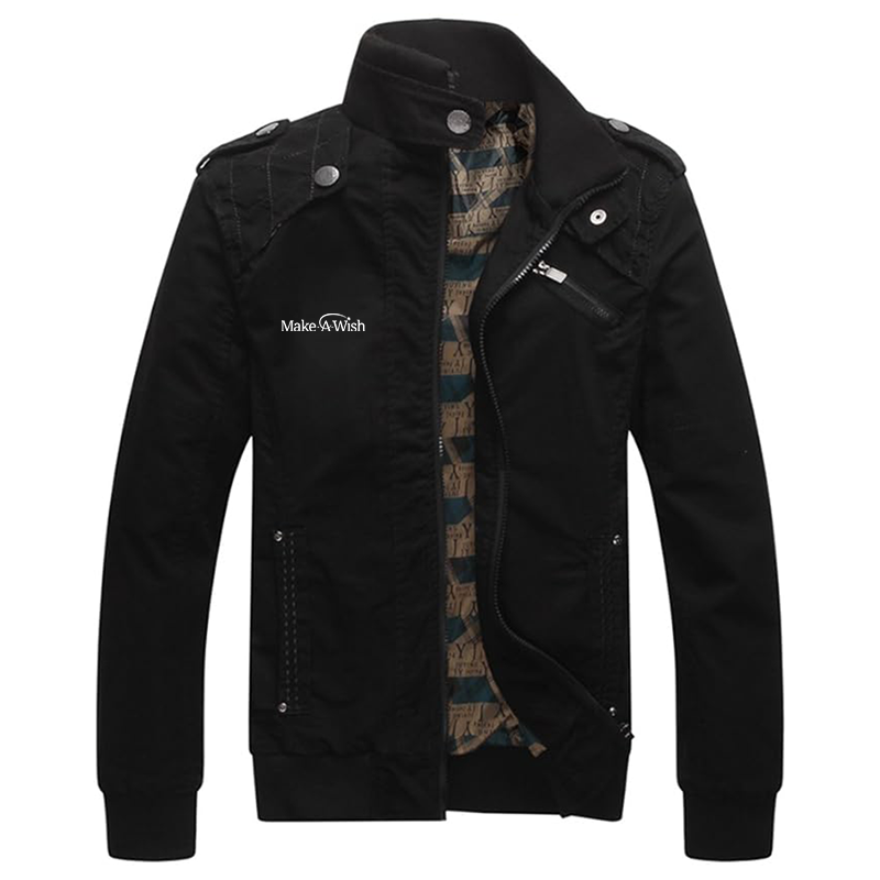 Men's Make-A-Wish Dwar Casual Washed Cotton Military Outdoor Jackets with Shoulder Straps