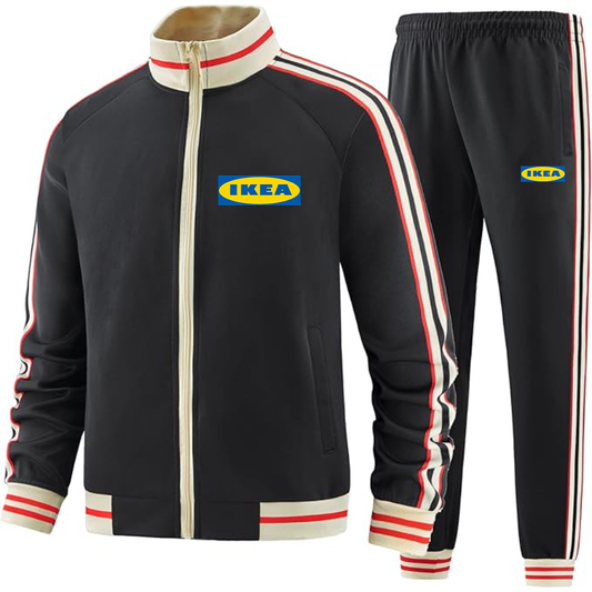 Men's IKEA Two-Piece Designer Tracksuit with Bold Striped Accents and Zippered Front Elevated Athletic Wear